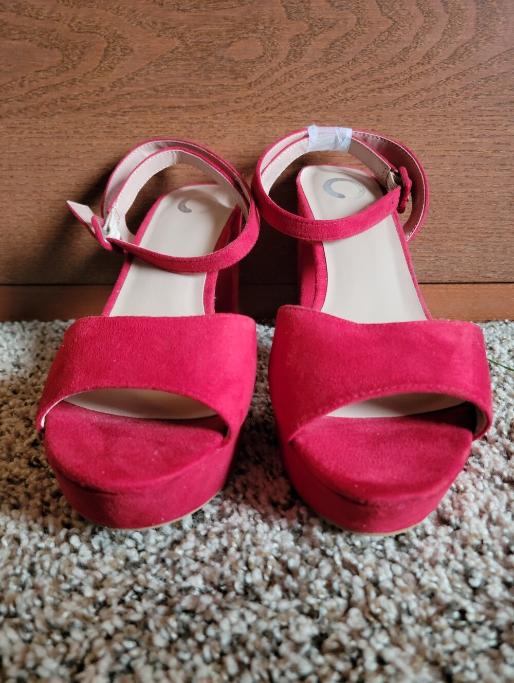 Women’s Ankle-Strap Suede, Platform Sandals in Red